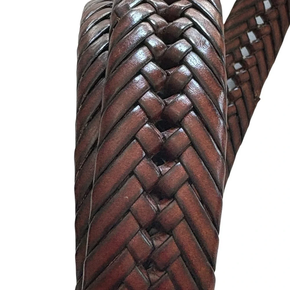 Tommy Hilfiger Mens Brown Woven Braided Leather Belt Size 40